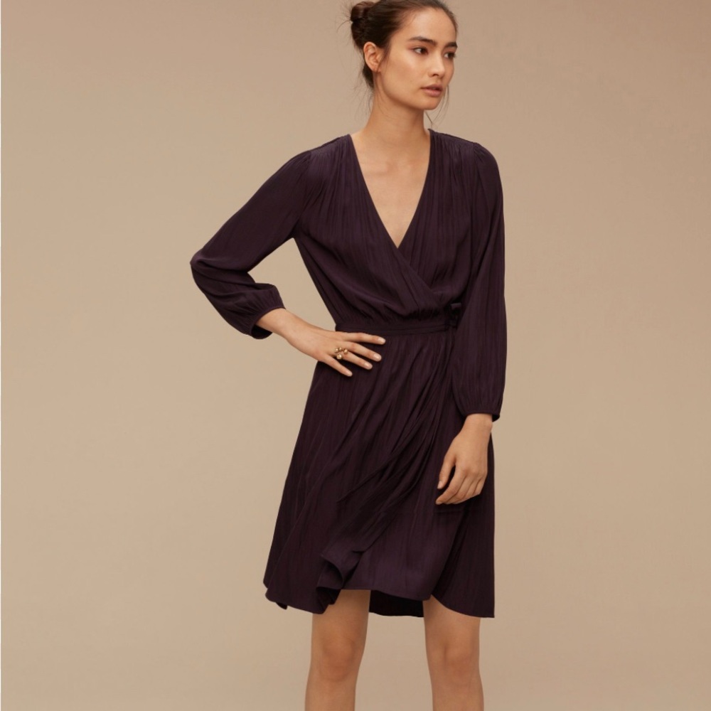 NWT Aritzia Wilfred Alcan Maroon Burgundy wrap dress XXS long sleeve mini